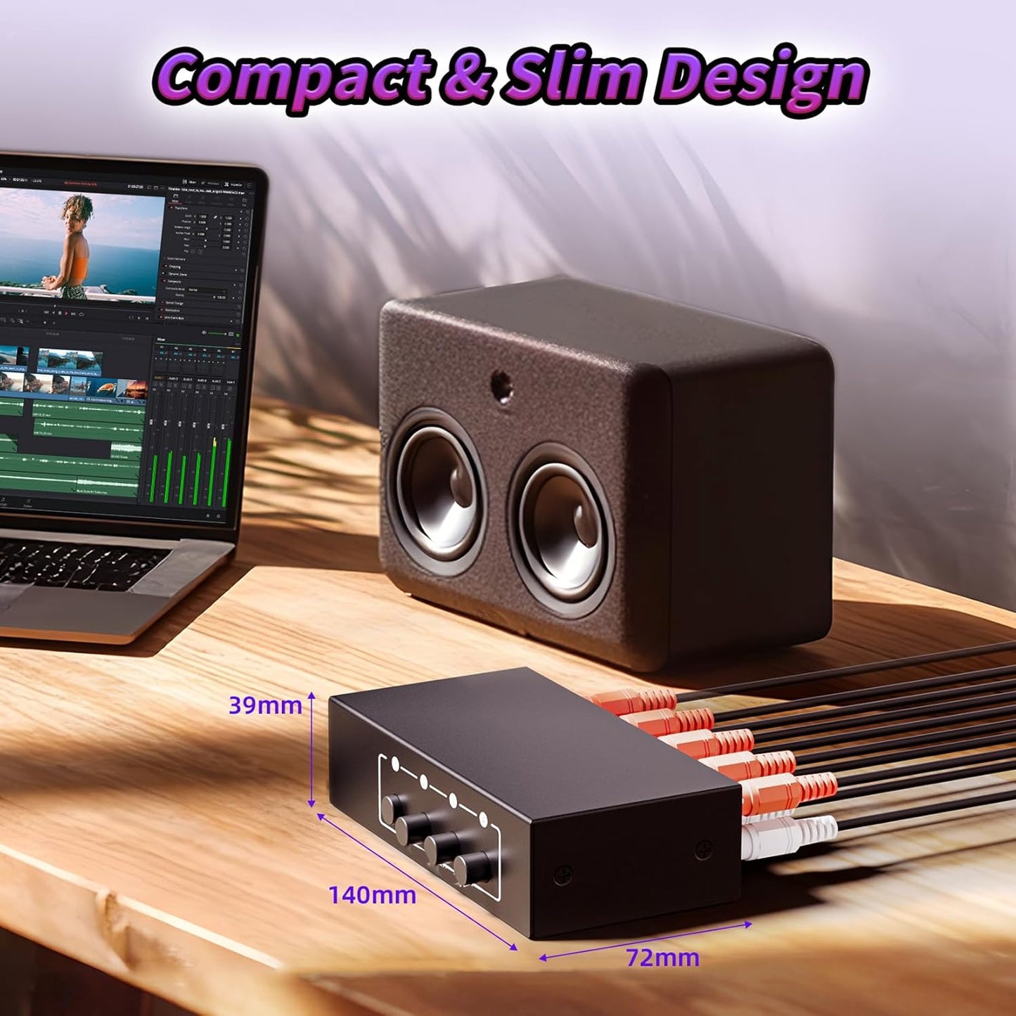 BolAAzuL 3.5mm 1 4 4-Way 4-Channel 1x4 Aux + RCA L/R Audio Splitter in Out, Stereo Audio Distributor Box Stereo RCA