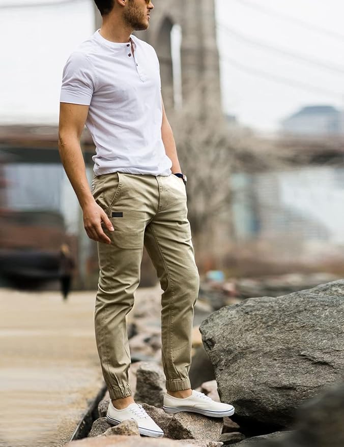 Men Joggers Chino Cargo Pants Hiking Outdoor Recreation Pants Twill Fitness Track Jogging Pants Casual Cotton Pants