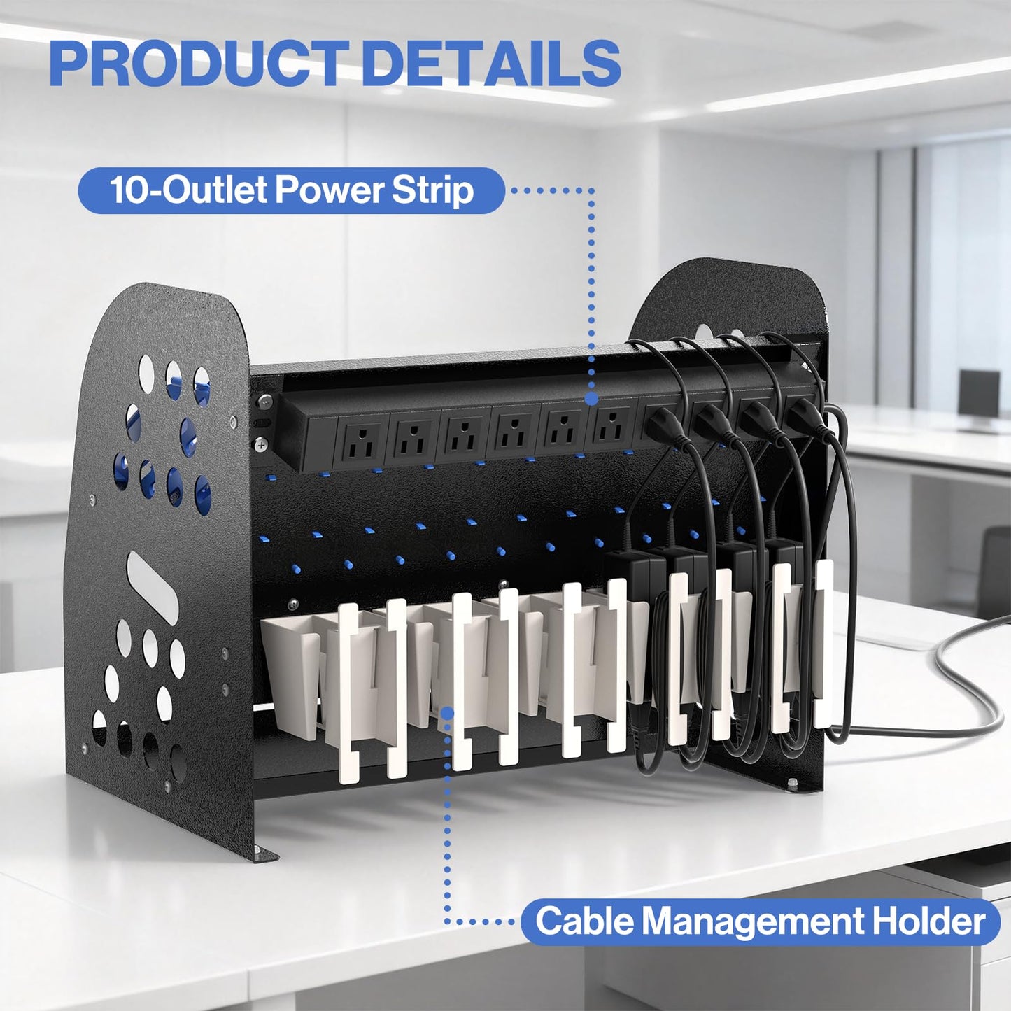 POCHAR 10-Device Charging Station for Chromebook, Tablet - Laptop Storage Rack with Storage Space, Multi-Device Charging Organizer for Classroom, Office, Hospital