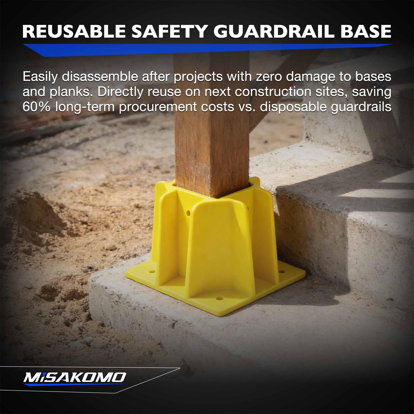 12PCS Yellow Safety Base Boot - Guardrail Base with Toeboard Slots - Reusable Fall Protection Accessories for Residential & Commercial Construction