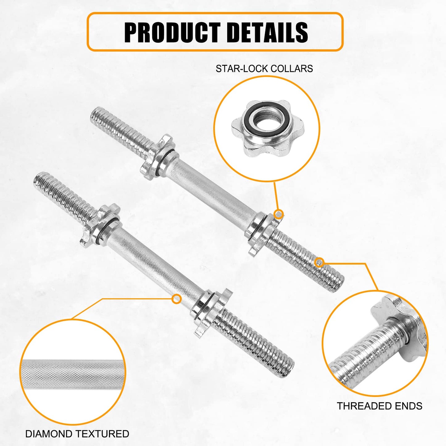 Threaded Dumbbell Chrome Handles 1 Inch Pair, 18" Adjustable Dumbbell Bar Handles, Fits Standard Weight Plates with 1” Diameter, for Gym Workouts, Exercise, Weightlifting, Sold in Pair