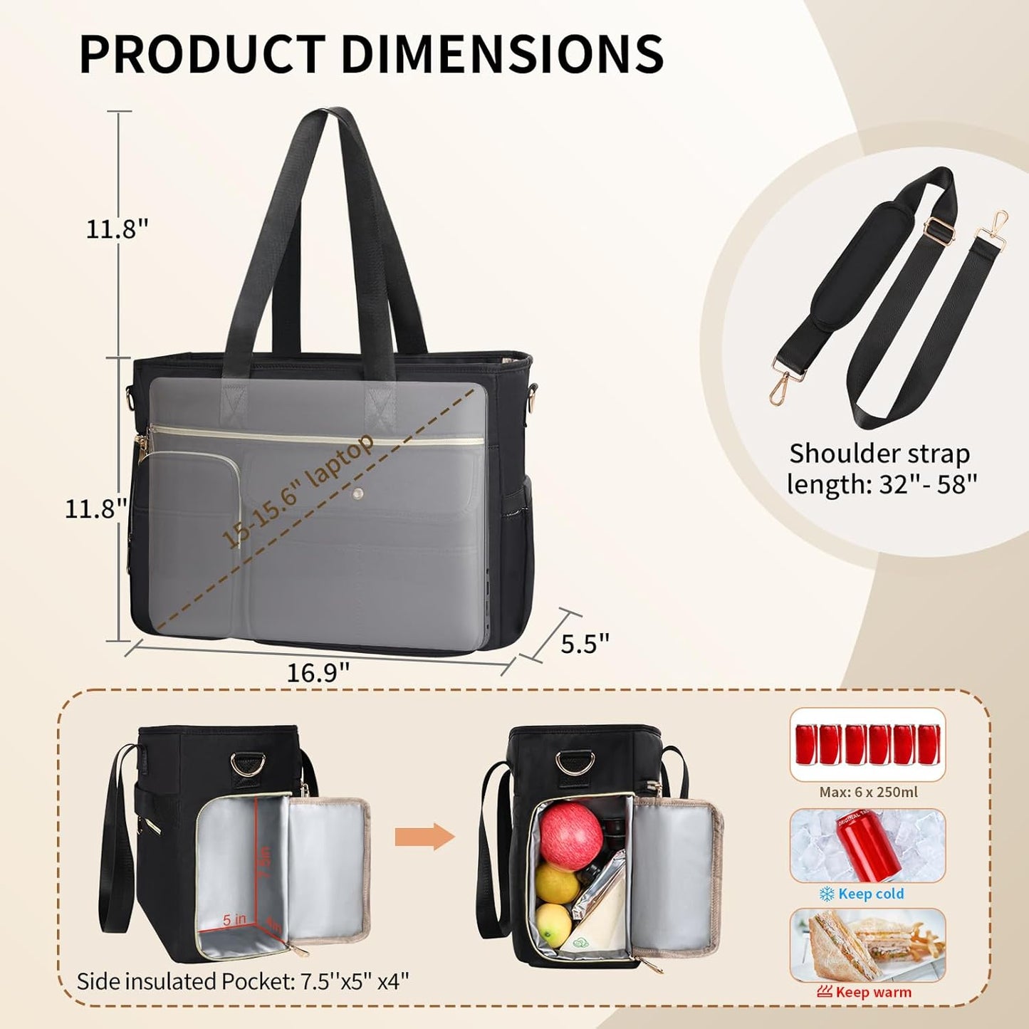 ESTARER 2Pcs, 15.6'' Women Teacher Tote Bag Laptop Work Bag Computer bag with Expandable File Folder, Large
