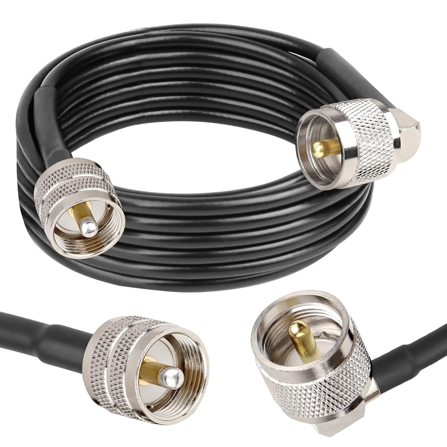 15FT RG58 PL-259 MOOKEERF CB Coax Cable - UHF Male to Male Right Angle Low Loss Coaxial Cable for CB Radio, HAM Radio