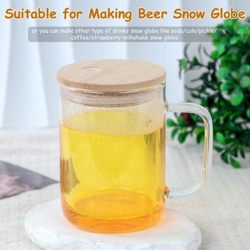 Maucircol 15 Oz Pre-Drilled Glass Snow Globe Tumbler with Handle, 6 Pack Double Wall Snowglobe Cup Coffee Mug For Snow Globe Diy Glitter, Clear