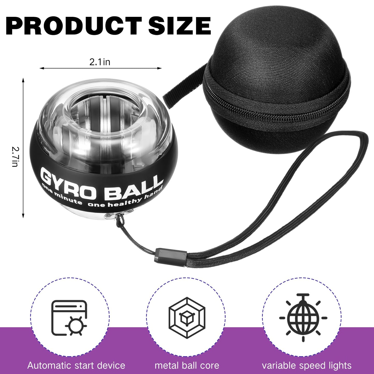 Glimin 4 Pcs Wrist Trainer Ball Auto Start Hand Gyro Ball Wrist Strengthener Self Starting Forearm Exerciser with Bag and Strap for Strengthening Arms Fingers Wrist Training (Black,Lighted)