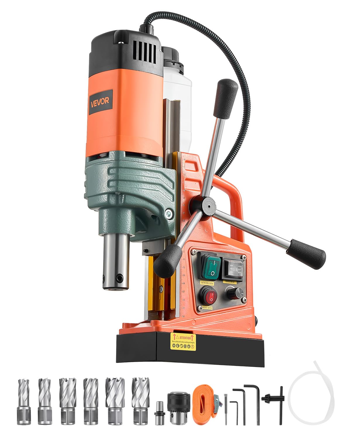 VEVOR 1450W Mag Drill Press, 2" Core Drilling Machine, 2922 lbf Variable Speed Portable Magnetic Drill, Heavy Duty Metal Hole Cutter with 6 Annular Cutters for I-Beam Steel Fabrication & Jobsite