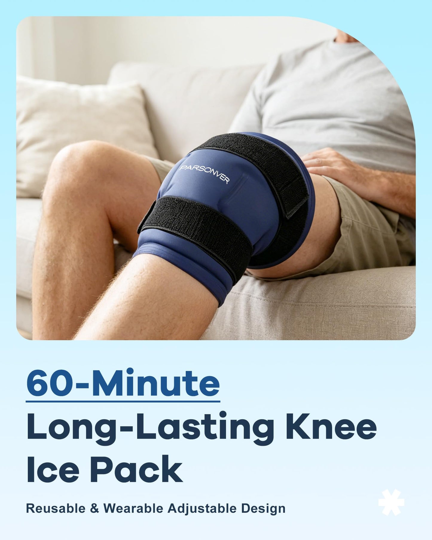 Knee Ice Pack Wrap 60-Minute Long-Lasting Ice Pack for Knee Pain Relief, Reusable Gel Ice Wrap for Leg Injuries, Swelling, Knee Replacement Surgery, Cold Therapy for Arthritis, Meniscus Tear, ACL Blue