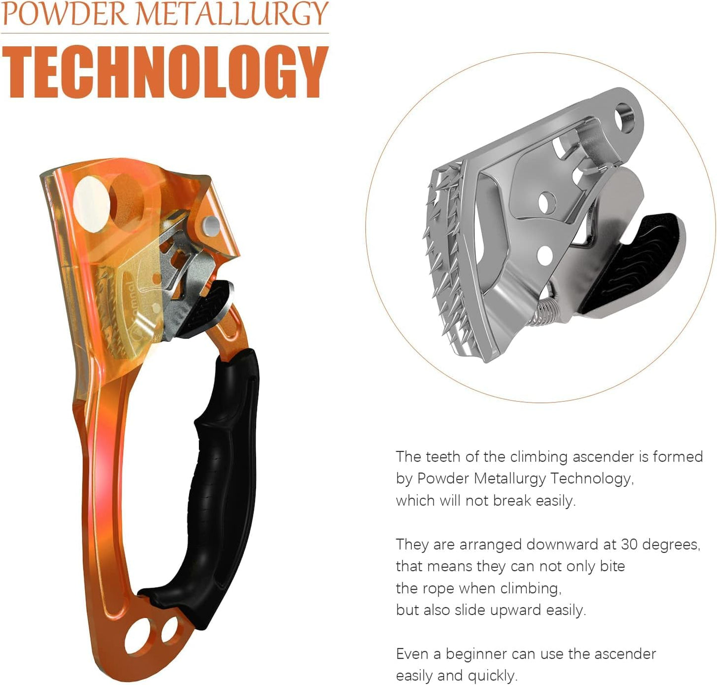 CAMNAL UIAA & CE Certified Hand Ascender for 8–13mm Rope, Rope Clamp for Rock Climbing, Tree Climbing, Arborist, Rappelling Gear – Right Hand Orange
