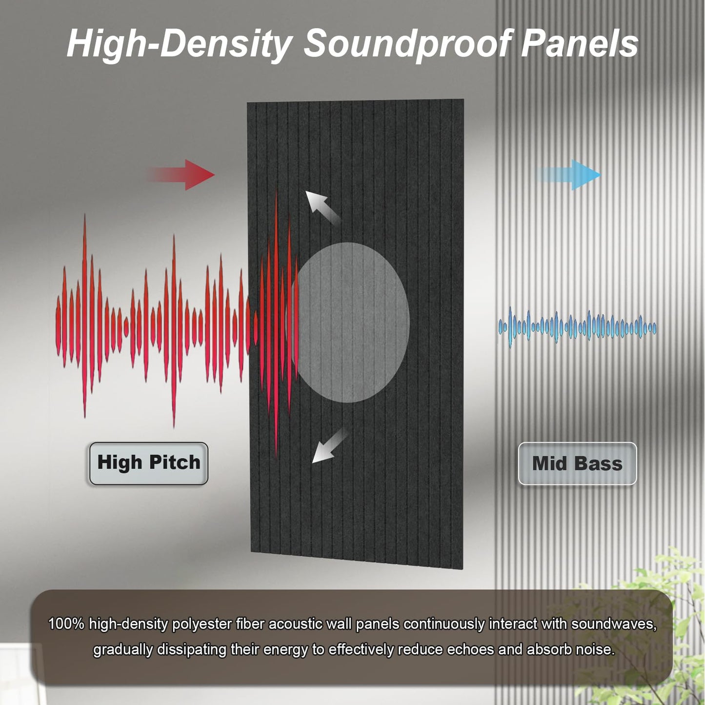 10 Pack Acoustic Panels, 48 x 24 x 0.4 Inches Large Sound Proof Panel for Walls, High Density Noise Dampening Wall Panels, Self-Adhesive Soundproof Panel for Recording Studio, Home, Office (Black)