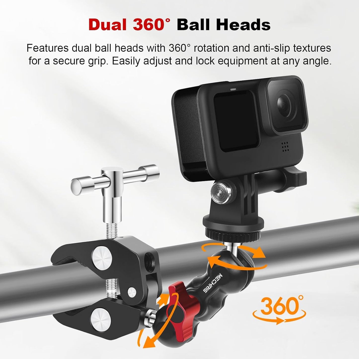 Mechrig (SY001) Camera Clamp Mount with Dual Ballhead Magic Arm, Aluminum Camera Mount Super Clamp Kit for DSLR Action
