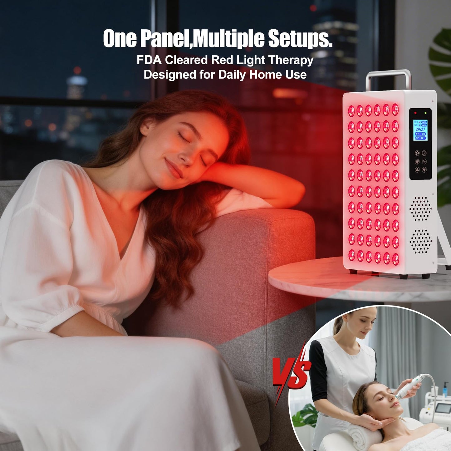 Red Light Therapy Panel for Body & Face – 660nm Red + 850nm Near Infrared Light, Adjustable Intensity & Pulsing, Quiet Cooling, Stand & Door Mount for Active Restoration & Skin Wellness