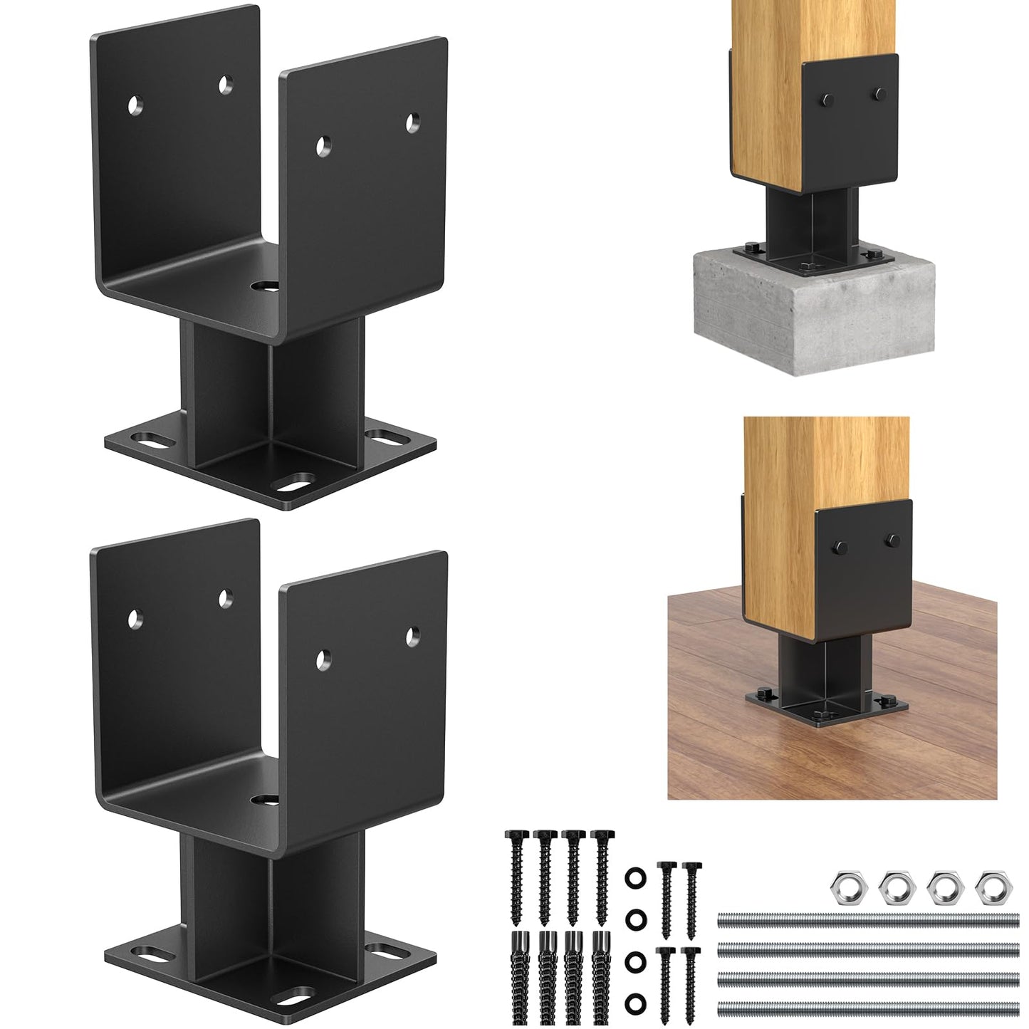 4"x 4" Concrete Post Base, 2Pcs Stainless Steel Adjustable Post Anchor Bracket (Internal 3.5 x 3.5), U-Shape Wood Post Base Holder for Pavilion Deck Porch Handrail Railing Support