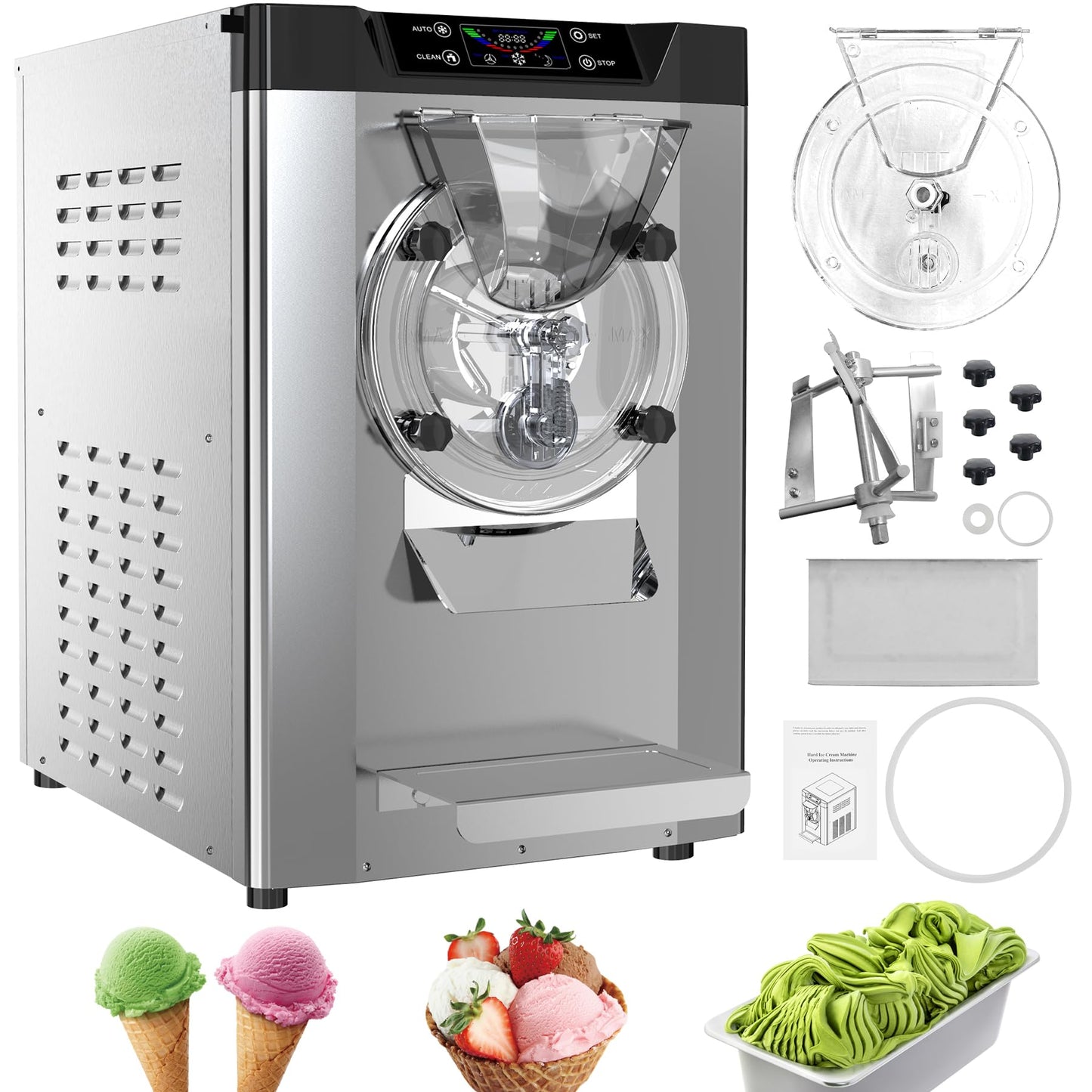 Patikuin 2000W Commercial Ice Cream Maker - Single Flavor Countertop Gelato Machine with LCD Touchscreen - 4.8-6.3 Gal/Hr Output - Automatic Cleaning - High Productivity for Snack Bars & Restaurants