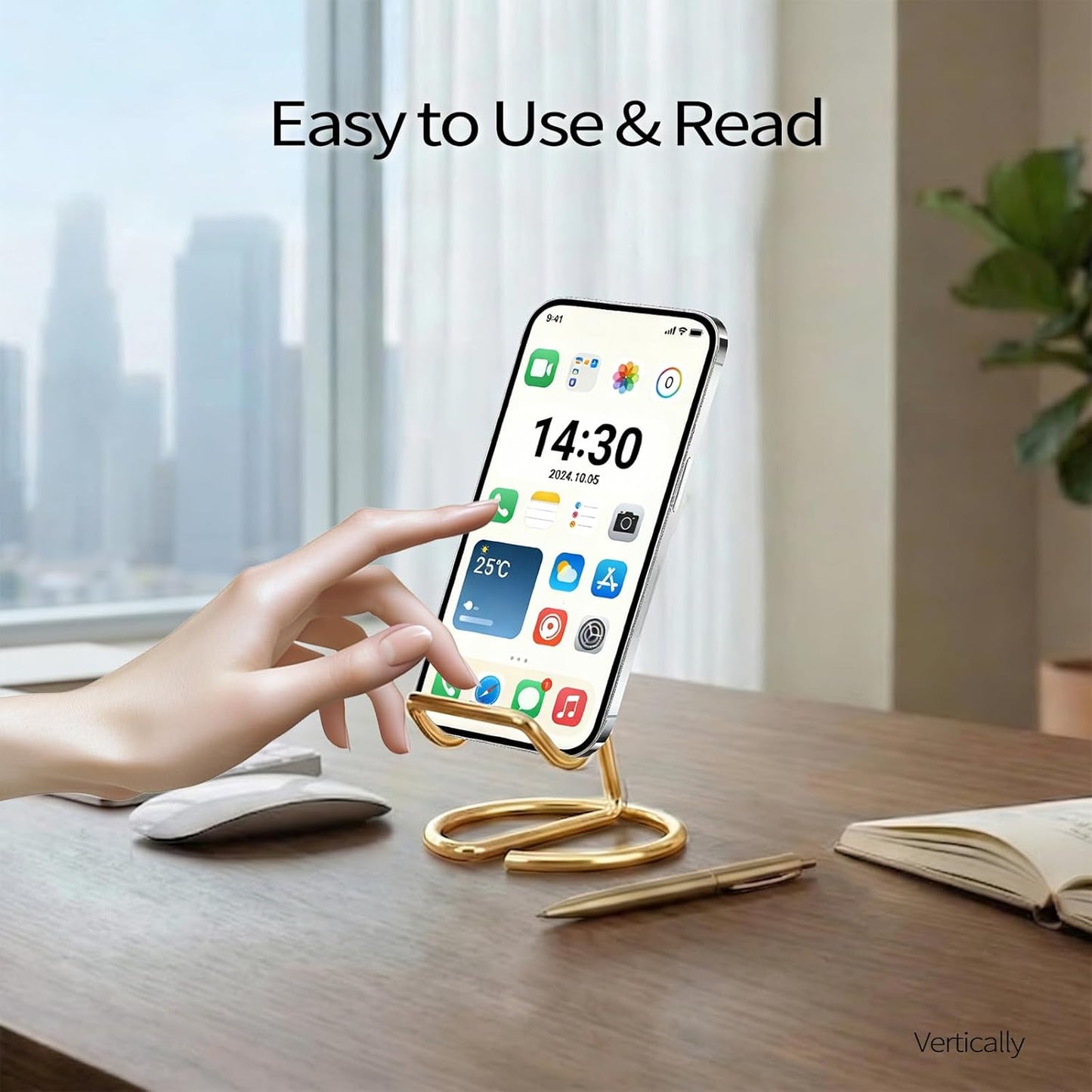 CREECHWA Phone Stand for Desk, Sturdy Metal Gold-Plated Phone Stand for Office Desk, Hands-Free Phone Charging Holder