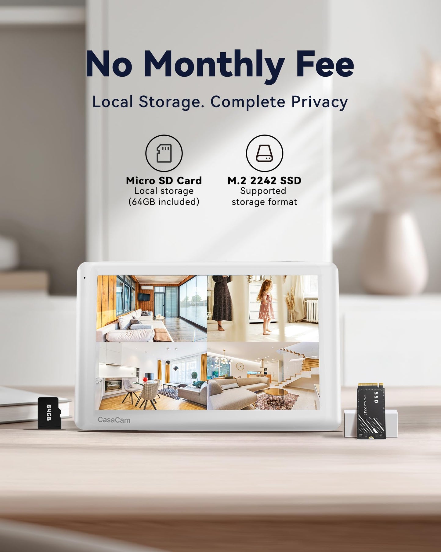 CasaCam Wireless Security Camera System Pro | 10.1” Touchscreen Monitor, 2 2K Floodlight Cameras | Indoor/Outdoor, No Monthly Fees, AI Detection, Two-Way Talk, 64GB SD, Model VS6102