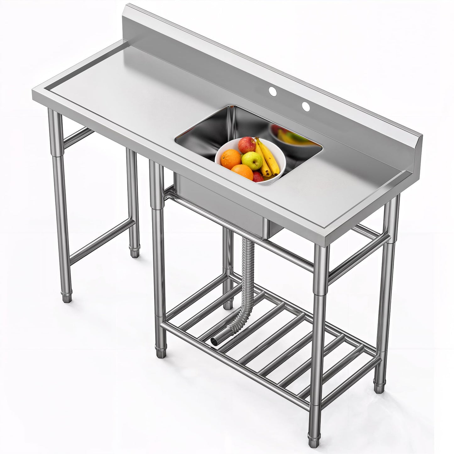 DWVO Stainless Steel Utility Sink with Cart Storage Space and Drainboards, 50in Free Standing NSF Commercial Prep Sink W/Storage Shelf for Restaurant, Laundry, Garage,Outdoor