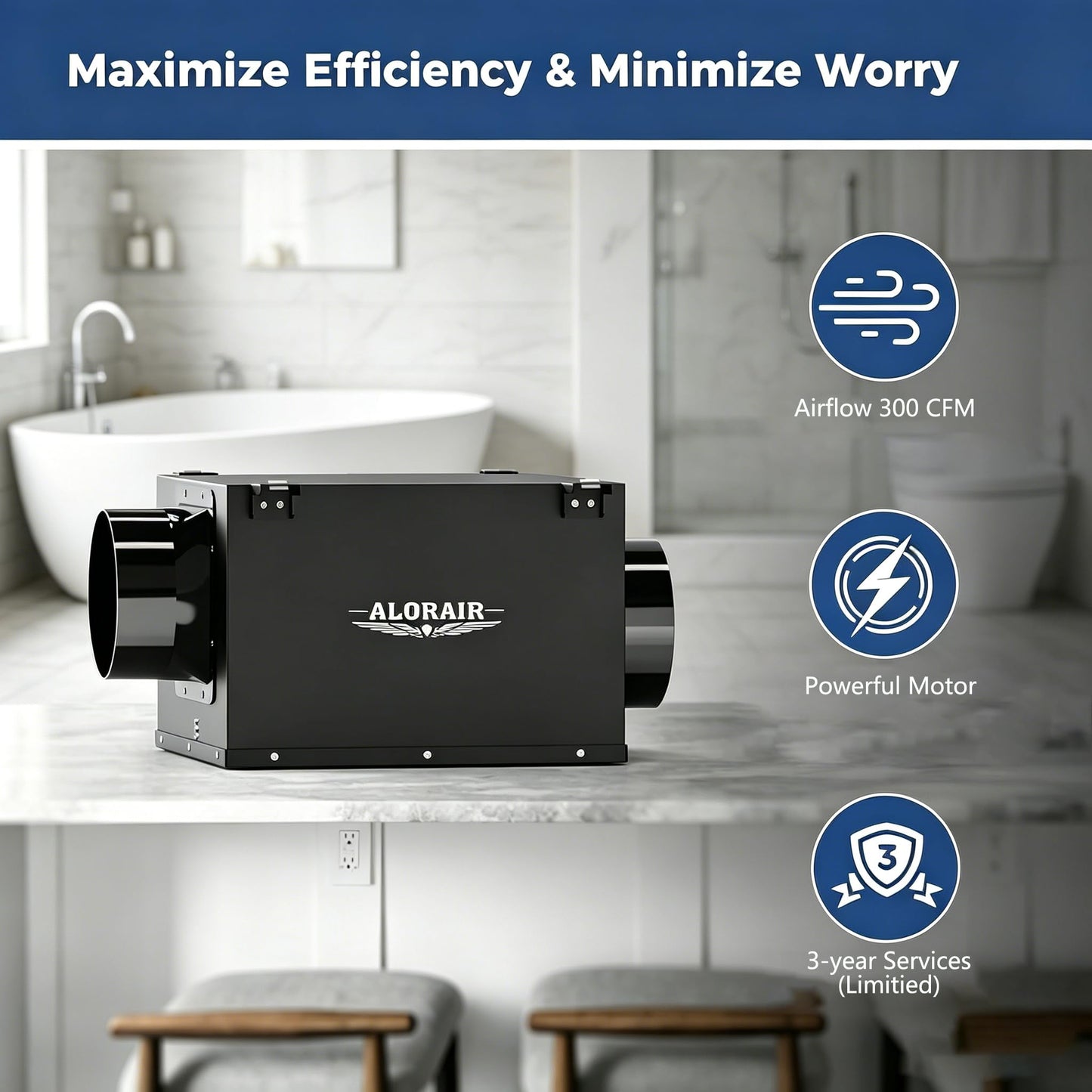ALORAIR 4 Inch Inline Bathroom Exhaust Fan – Ultra Quiet 170 CFM Ventilation Fan for Bathroom, Attic, Kitchen, Garage, Laundry Room – Durable, Easy to Install, Powerful Airflow