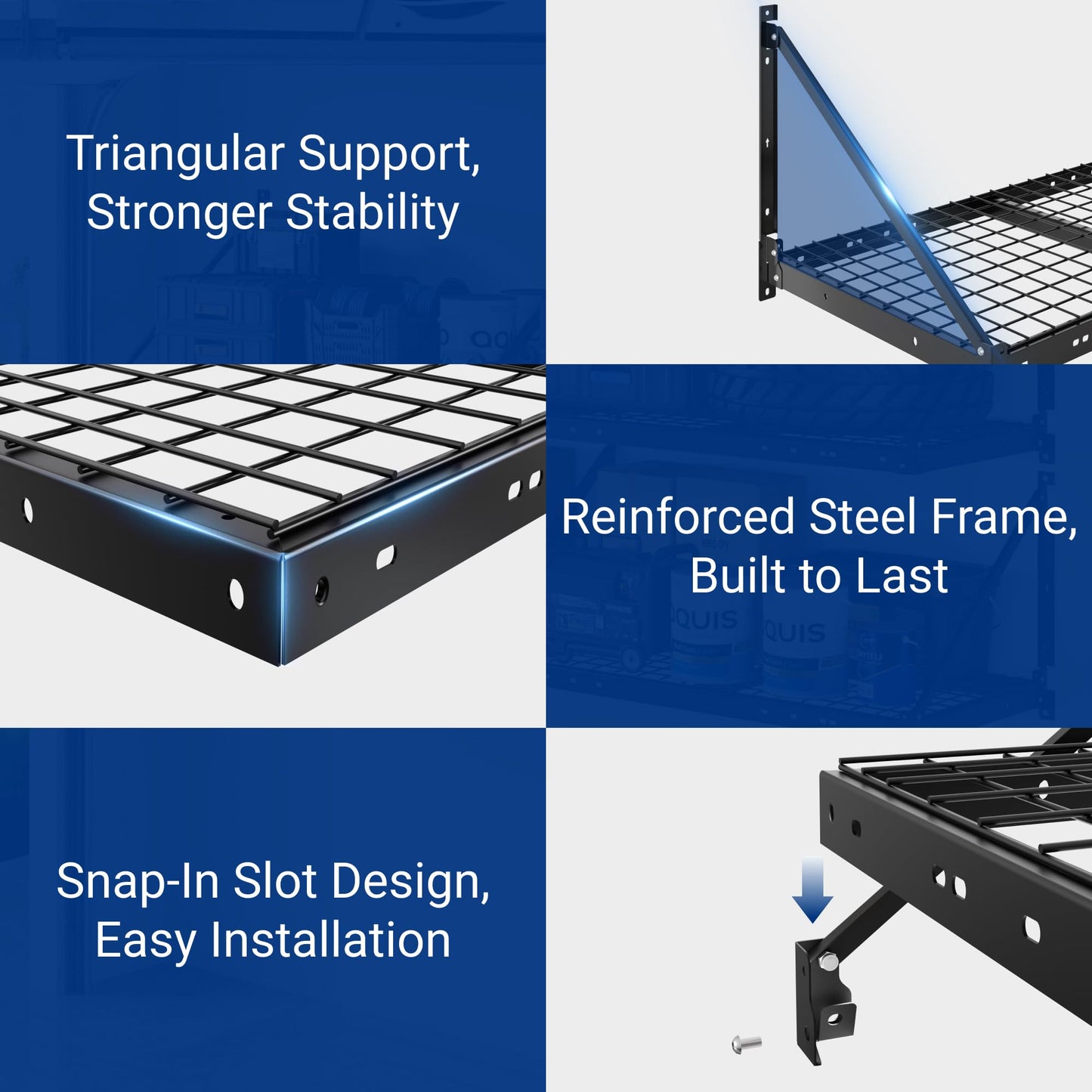 FLEXIMOUNTS 2-Pack 2x4ft Garage Wall Shelving - Heavy Duty Garage Storage Rack, 660lbs Load Capacity with Brace Guardrail, Organization System for Tools, Bins, Utility Room, Pro Series