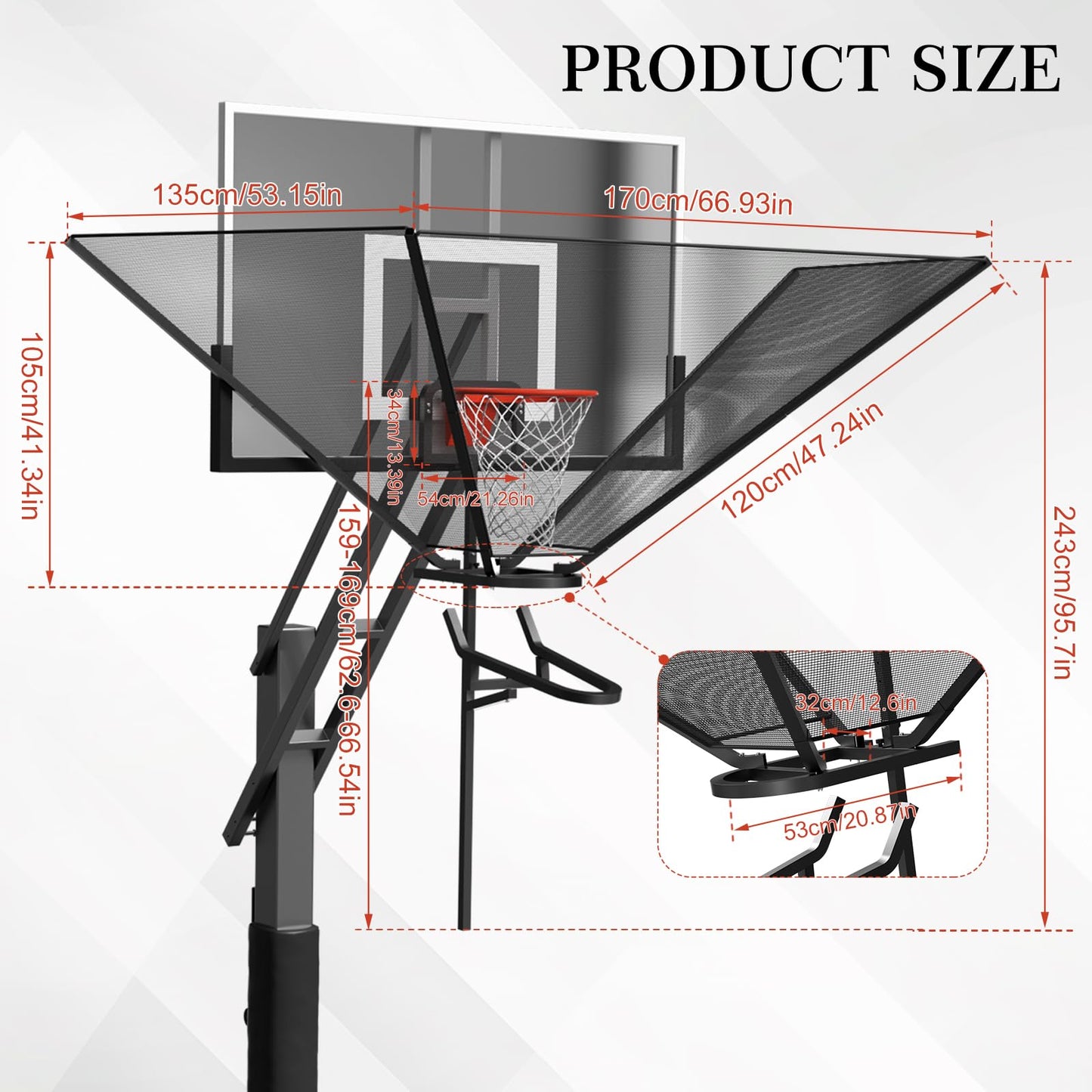 Basketball Rebounder Net Return System Machine Portable Suspended Shooting Basketball Rebounder Device Heavy Duty Basketball Training Equipment with 360°Rotating Track for Continuous Solo Practice