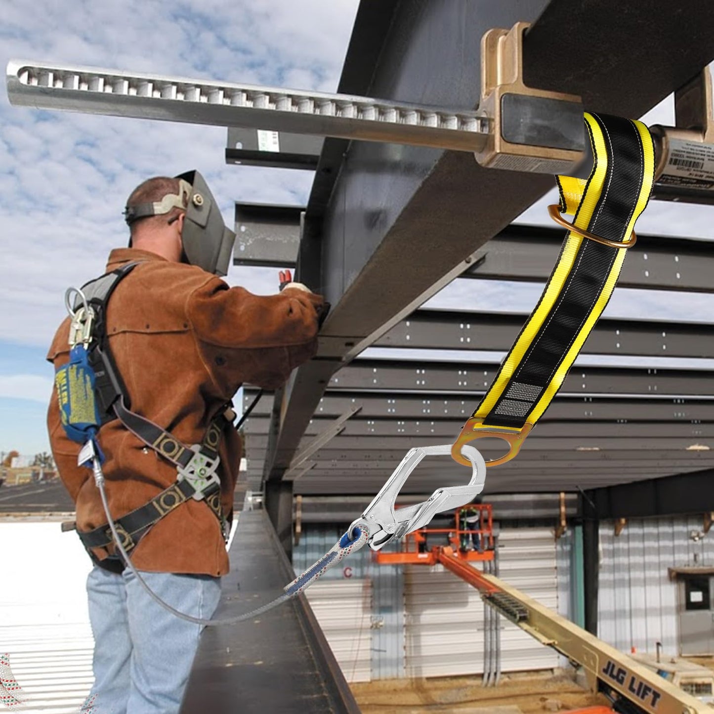 TRSMIMA Safety Strap Fall Protection - 6ft Cross Arm Strap Anchor Strap Anchorage Webbing with Double D Ring for Heavy Duty for Safety Harness
