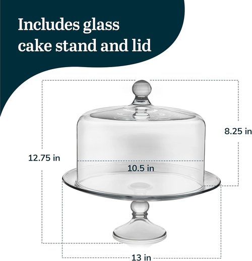 Libbey Selene Glass Cake Stand - Elegant Curved Footed Design with Dome Lid | Perfect for Desserts and More