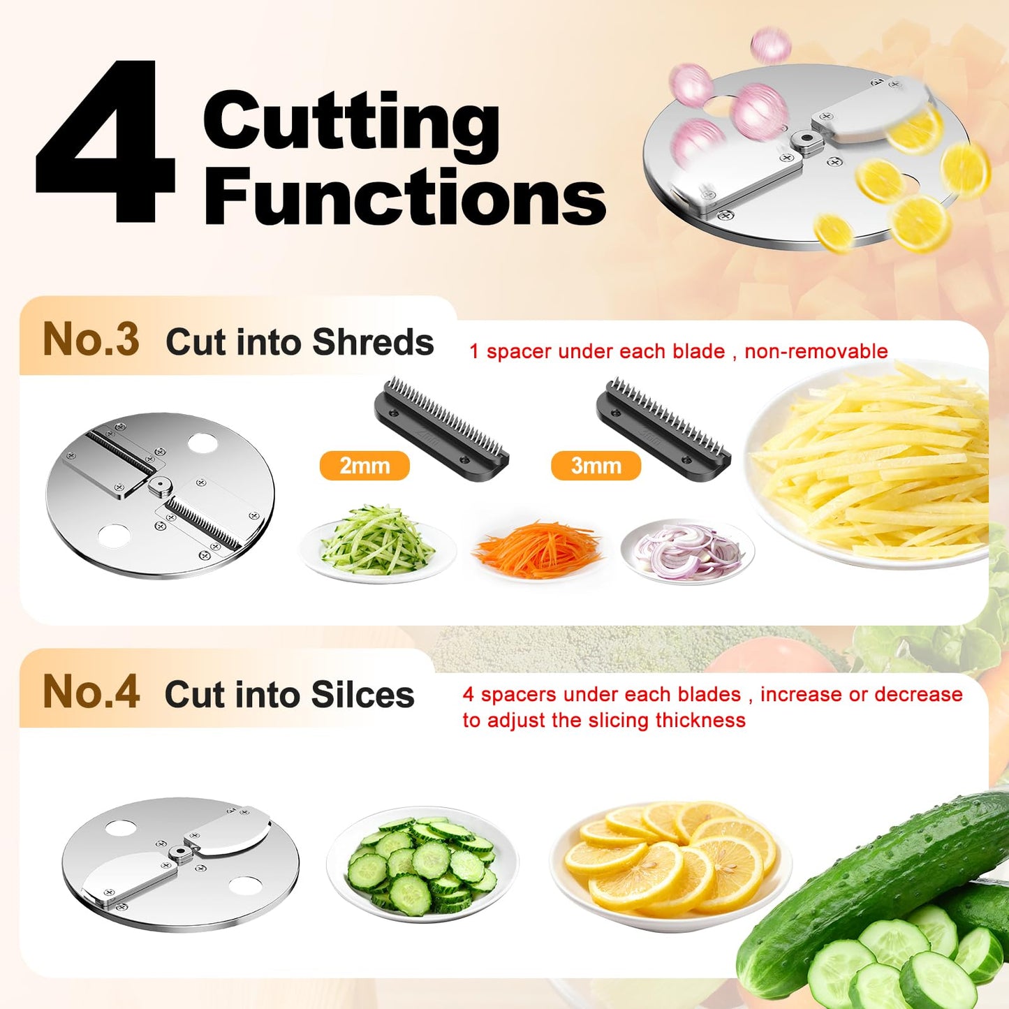 TERUISI 4-In-1 Electric Vegetable Chopper, 200W Vegetable Slicer Food Processor, Veggie Food Cutter With Slicing Shredding Dicing And Striping Function For Commercial Home Use