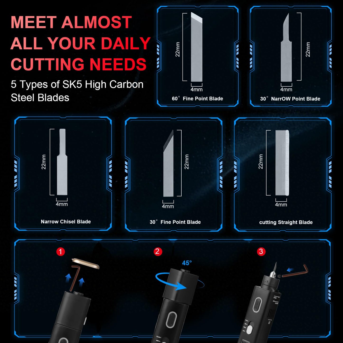 40kHz Ultrasonic Cutter Knife Includes 50 Replacement Blades, 35W Adapter, OLED Display - Multifunctional Sonic Knife for 3D Prints, PVC, Leather, Plastic, Resin