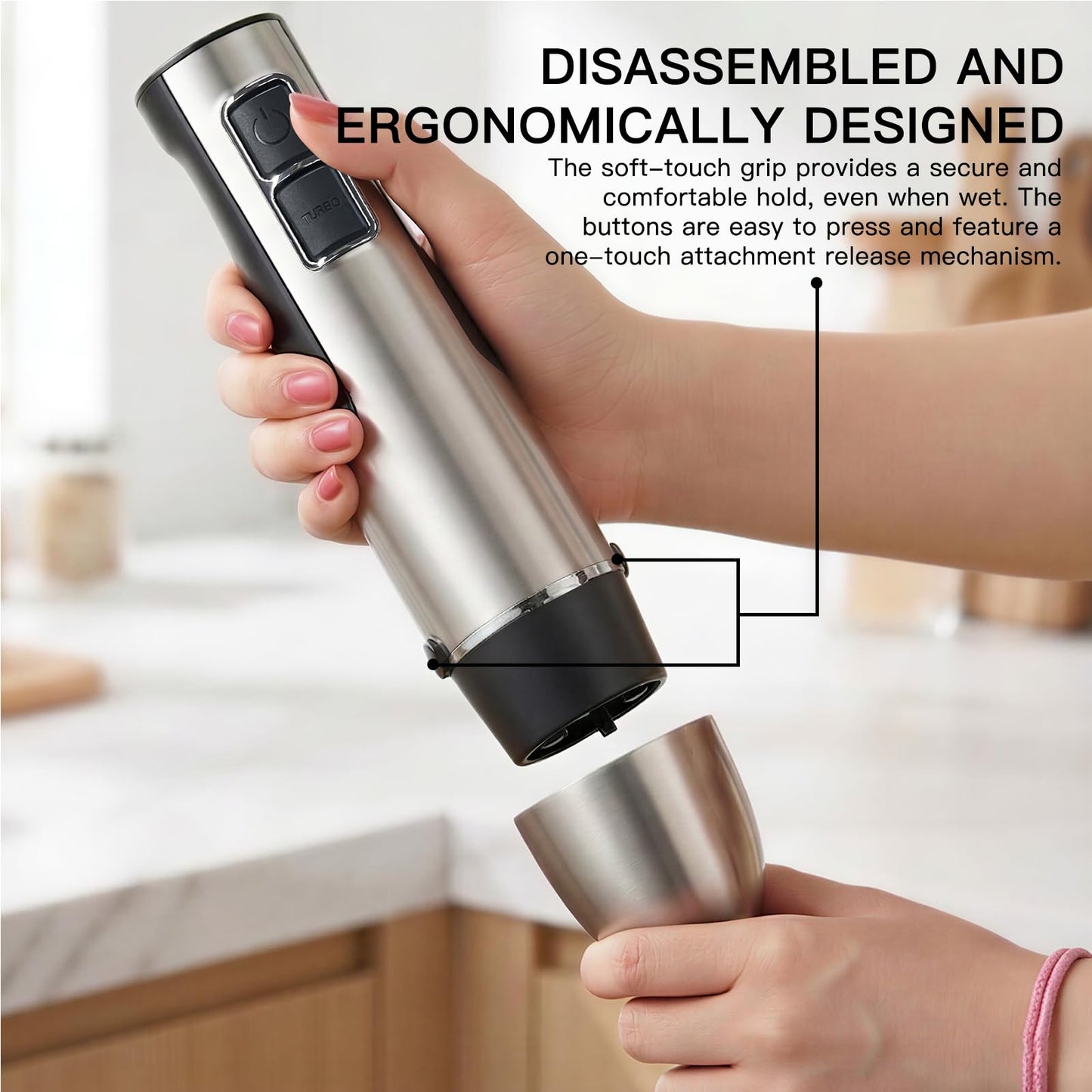 Megawise HB-2080 1000W 5-in-1 Immersion Hand Blender, Powerful Stick Blender with Variable Speed & Turbo, Stainless Steel Shaft & Blades, Includes Whisk, Frother, Chopper Bowl & Beaker