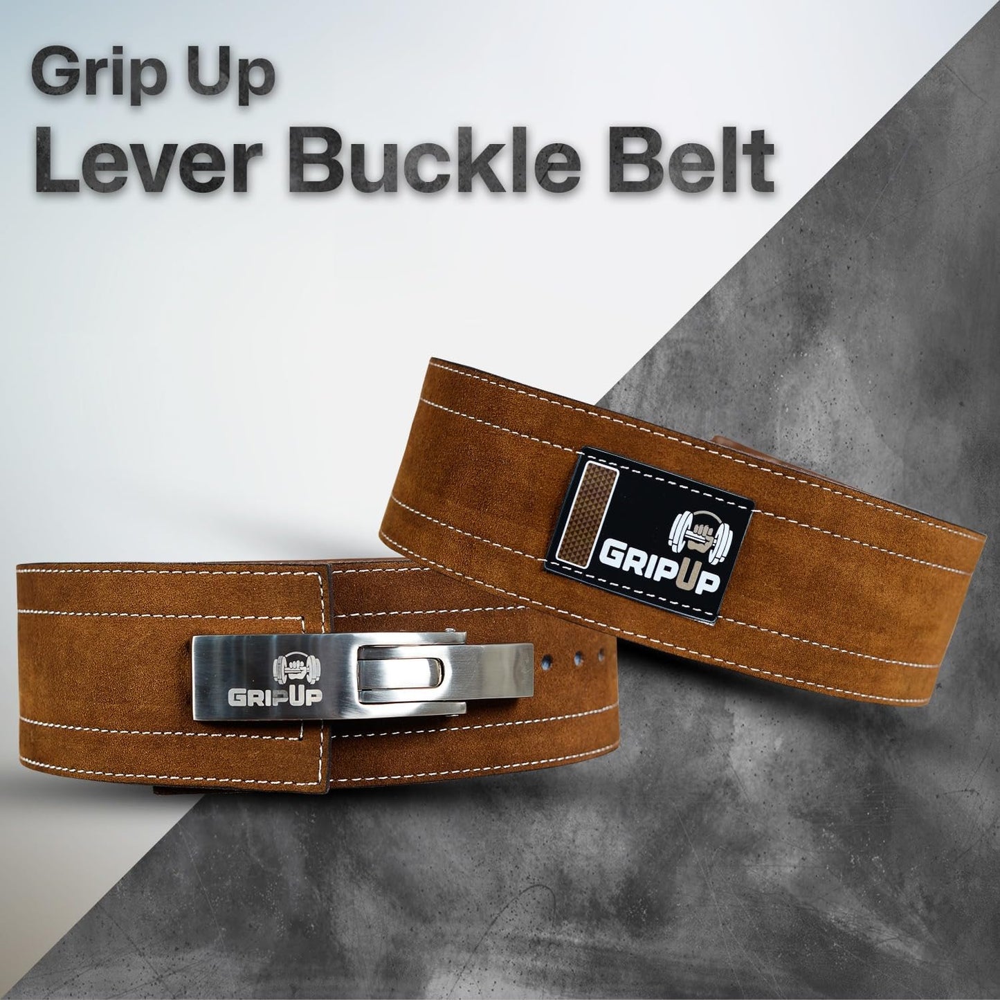 GripUp Powerlifting Belt for Weightlifting Lever Buckle Leather Gym Belt 10mm Thick 4-Inch Lumbar Back Support for Men & Women Ideal for Bodybuilding Deadlifts and Strength Training GP-005 (Brown/White, M)