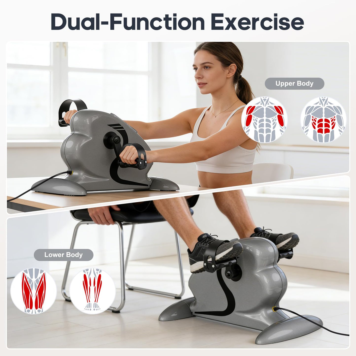 Electric Pedal Exerciser for Seniors with Remote Control, Motorized Leg Exercise Machine with 10 Speed Levels, Quiet Pedal Exerciser with LCD Display for Home & Office (Gray)