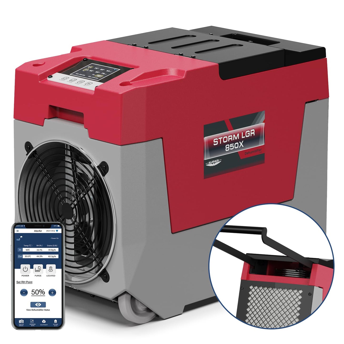 ALORAIR 180 PPD Commercial Dehumidifier Smart APP Control, 28 Gallons Industrial Dehumidifier for Home, Basements, Garages, Crawl Space, Water Damage Restoration, Storm LGR 850X