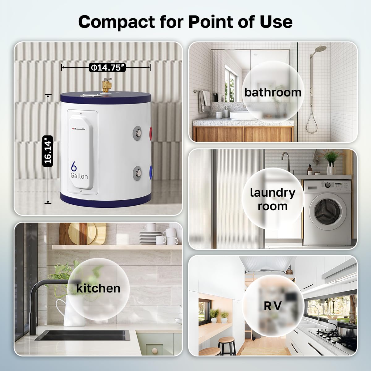 ThermoMate Tank Water Heater Electric, 6 Gallon Small Point of Use Residential Hot Water Heater, 1500W 120Volt Compact, Adjustable Thermostat, UL Listed (ES600)