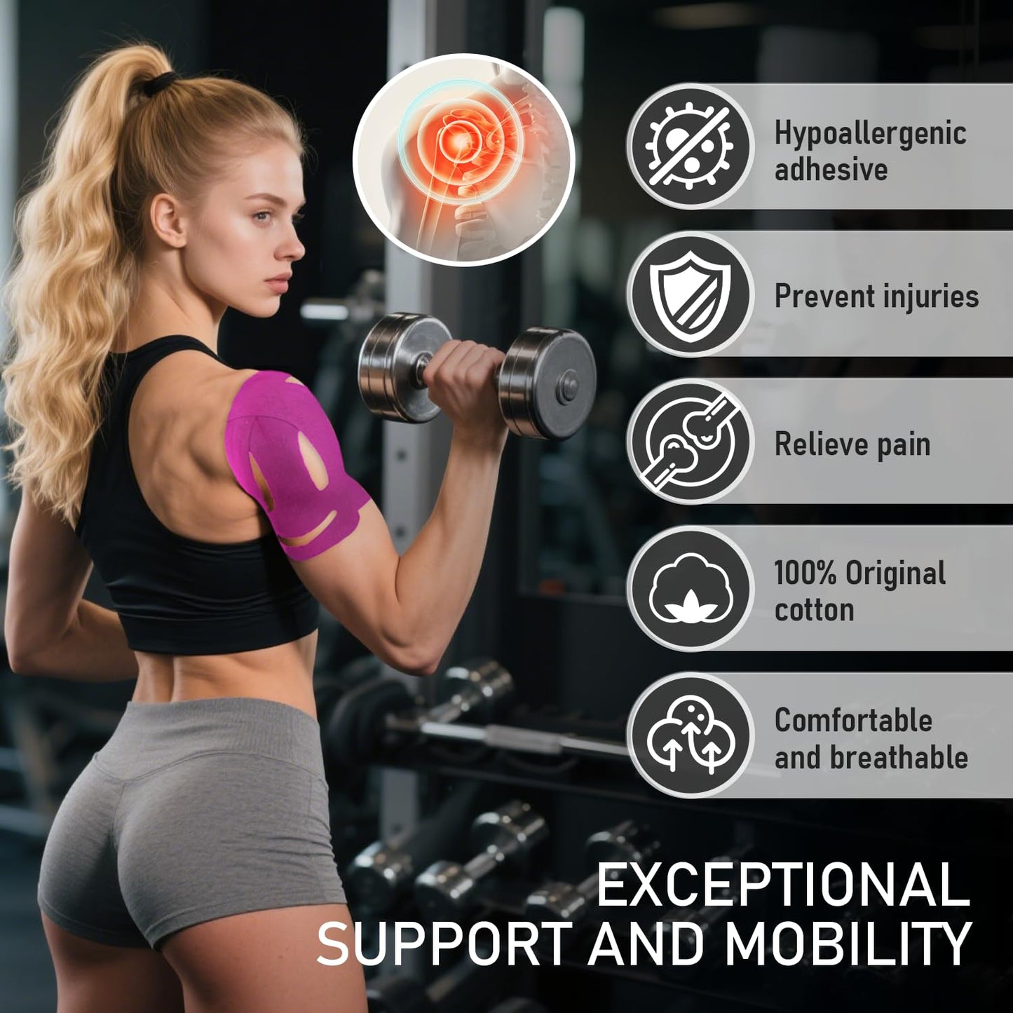 18 Pcs Kinesiology Tape for Shoulder Pain Relief Precut Sport Tape for Shoulder-Support & Stability, Hypoallergenic Latex-Free Athletic Tape for Shoulder, Waterproof & Breathable Muscle Tape(Mix)