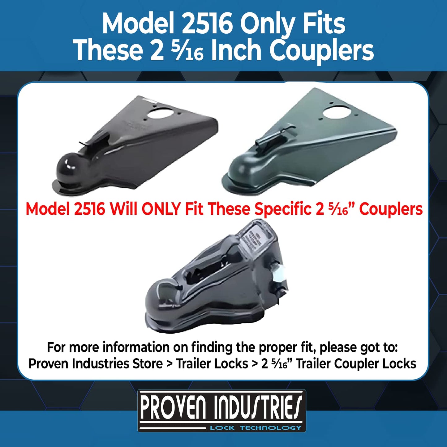 Proven Industries Model 2516 Heavy-Duty Trailer Coupler Lock for 2 5/16 Couplers – RV & Trailer Anti-Theft Lock, Made in USA