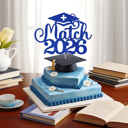 Match 2026 Cake Topper - Happy Match Day Decorations for Future Doctors | Blue Glitter Design