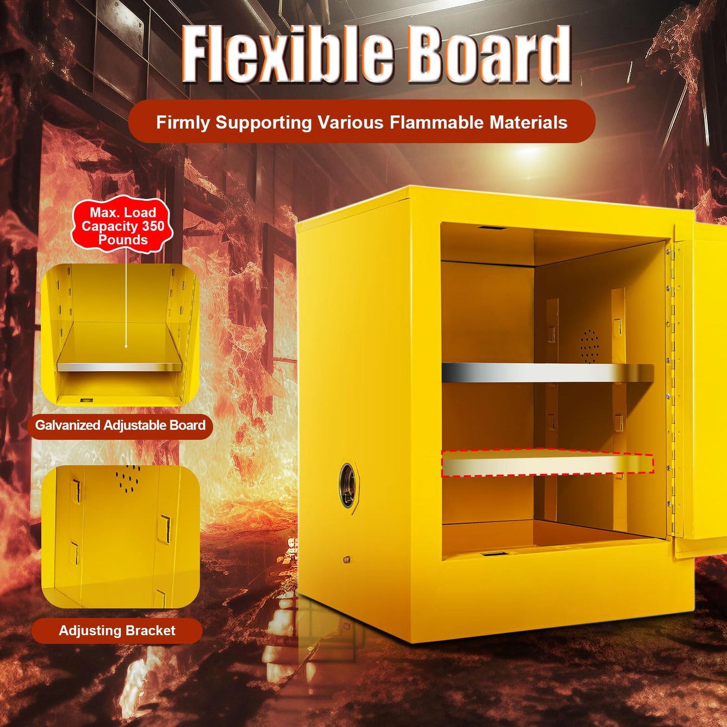 LOYALHEARTDY 12 Gallon Flammable Storage Cabinet Hazardous Storage Cabinet Yellow Fire Safety Manual Door Galvanized Steel Safety Cabinet for Commercial Industrial and Home Use, 17" L x 17" W x 22" H