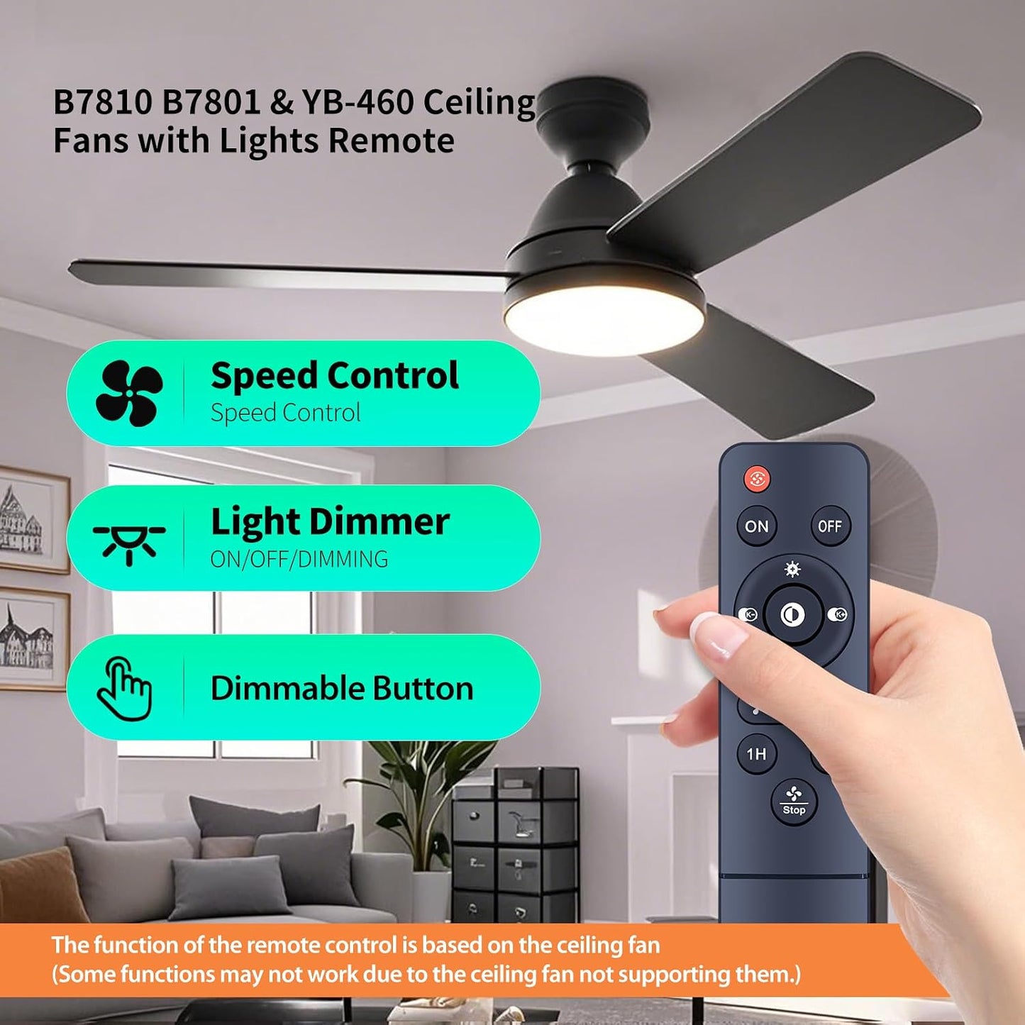 WDZP B7810 B7801, YB-460 New Fan Remote Control fit for Mpayel EINRZi Low Profile Ceiling Fans with Lights