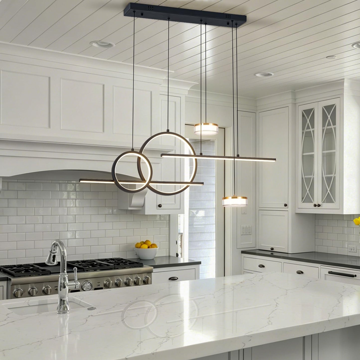 Jyforid Modern Black LED Dining Room Light Fixture with Remote Control, 38.5" 38W 3-Color Temp Stepless Dimmable Island Pendant Lights, Hanging Adjustable Linear Chandelier for Kitchen Bar