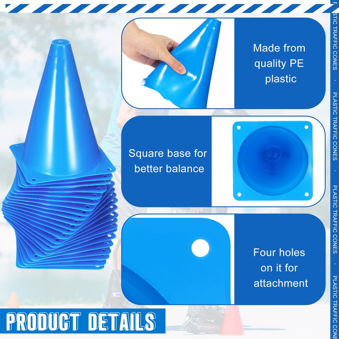 Syhood 30 Pack 7 Inch Plastic Traffic Cones Sports Training Agility Marker Mini Cones for Soccer, Skating, Football, Basketball, Indoor and Outdoor Games Sports Practice Equipment(Blue)