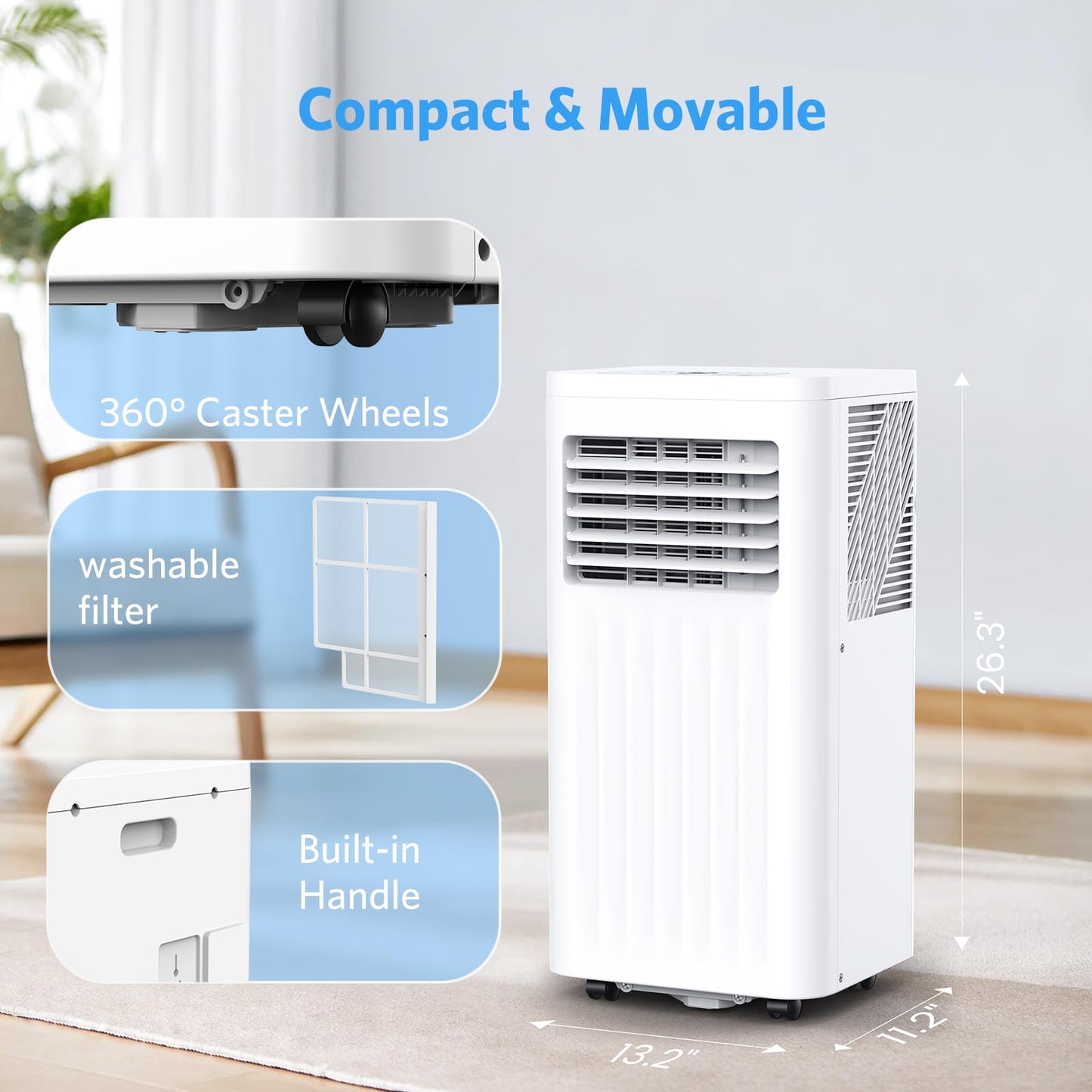 Electactic 8000 BTUs Portable Air Conditioners with cooling/dehumidification/fan/sleep mode,4-IN-1 Portable AC with 24H Timer & Remote Control & Window Kit