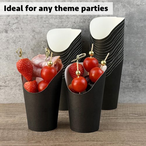 CAMKYDE 50 Pcs Disposable Black Charcuterie Cups, 12oz French Fries Holder French Fry Cups for all Occasions (12oz, Black)