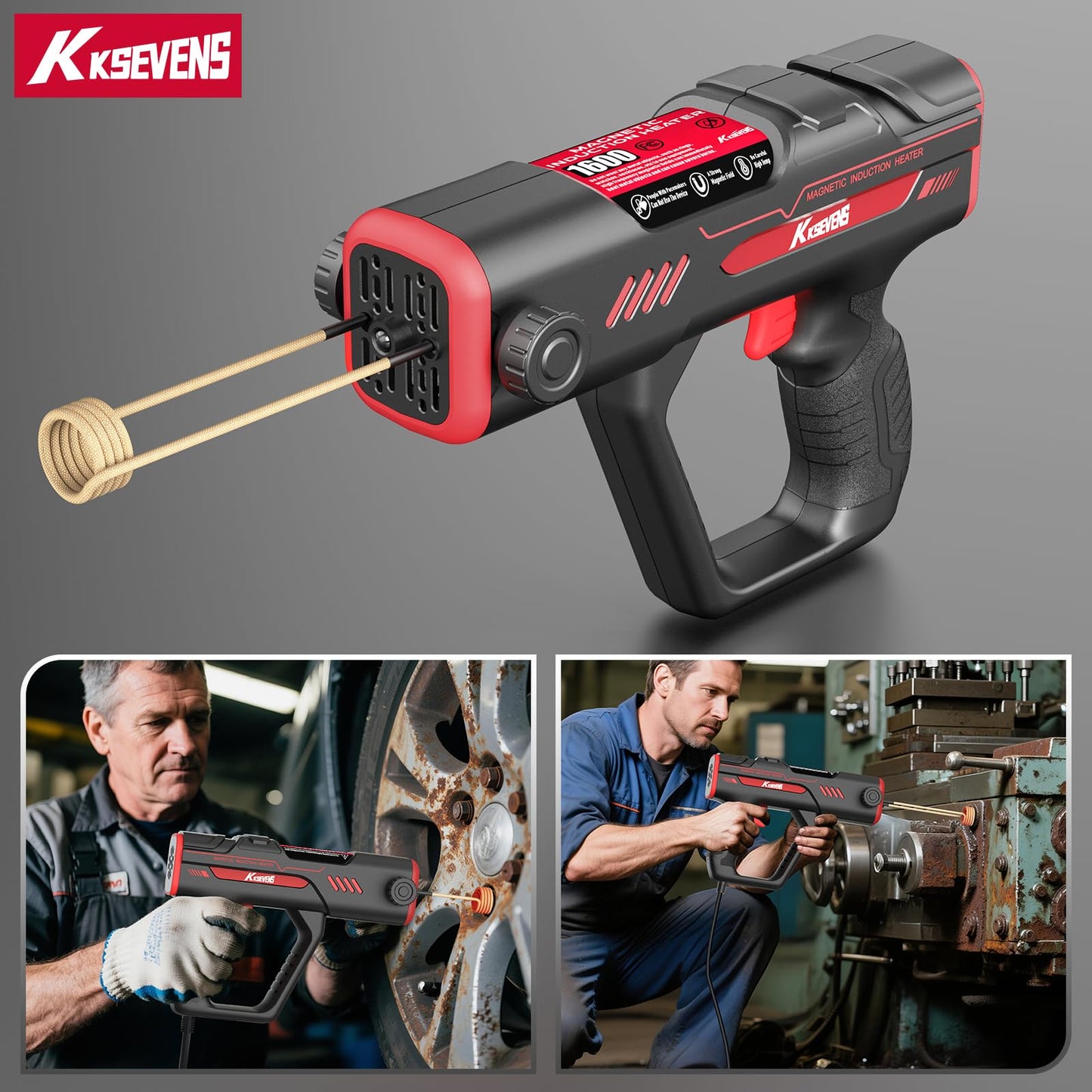 Induction Heater Bolt Removal,1600W 110V Handheld Magnetic Induction Heater Tool with 12 Coils for Rusty Screw Removing,Red