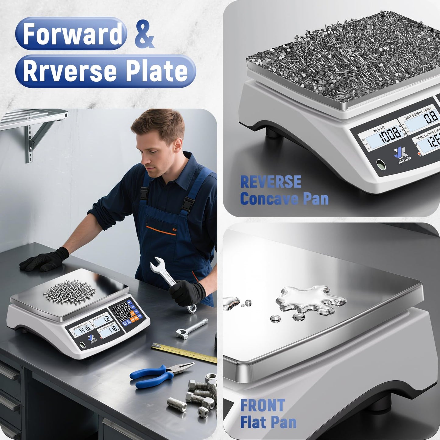 JINXUAN Industrial Counting Scale 30kg/66lb x 0.1g Precision Bench Scale Digital Inventory Counting Weight Scale for Small Parts and Coins, Electronic Gram Scale with Batteries/AC Power, lb/g/kg/oz