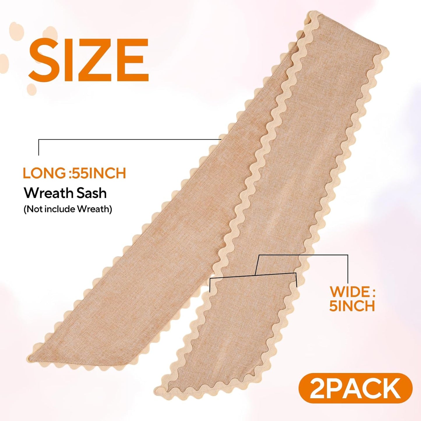 Skiennix Scalloped Wreath Sash - Ruffle Ribbon Bow for Front Door & Yard Decor | Burlap, 2 Pcs