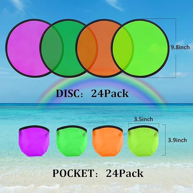 Norme 24 Pcs Foldable Flying Disc Fans with Bags Set 9.8'' Handheld Folding Fly Cooling Fans Beach Summer Flying Disc for Birthday Halloween Party Outdoor Activity Game