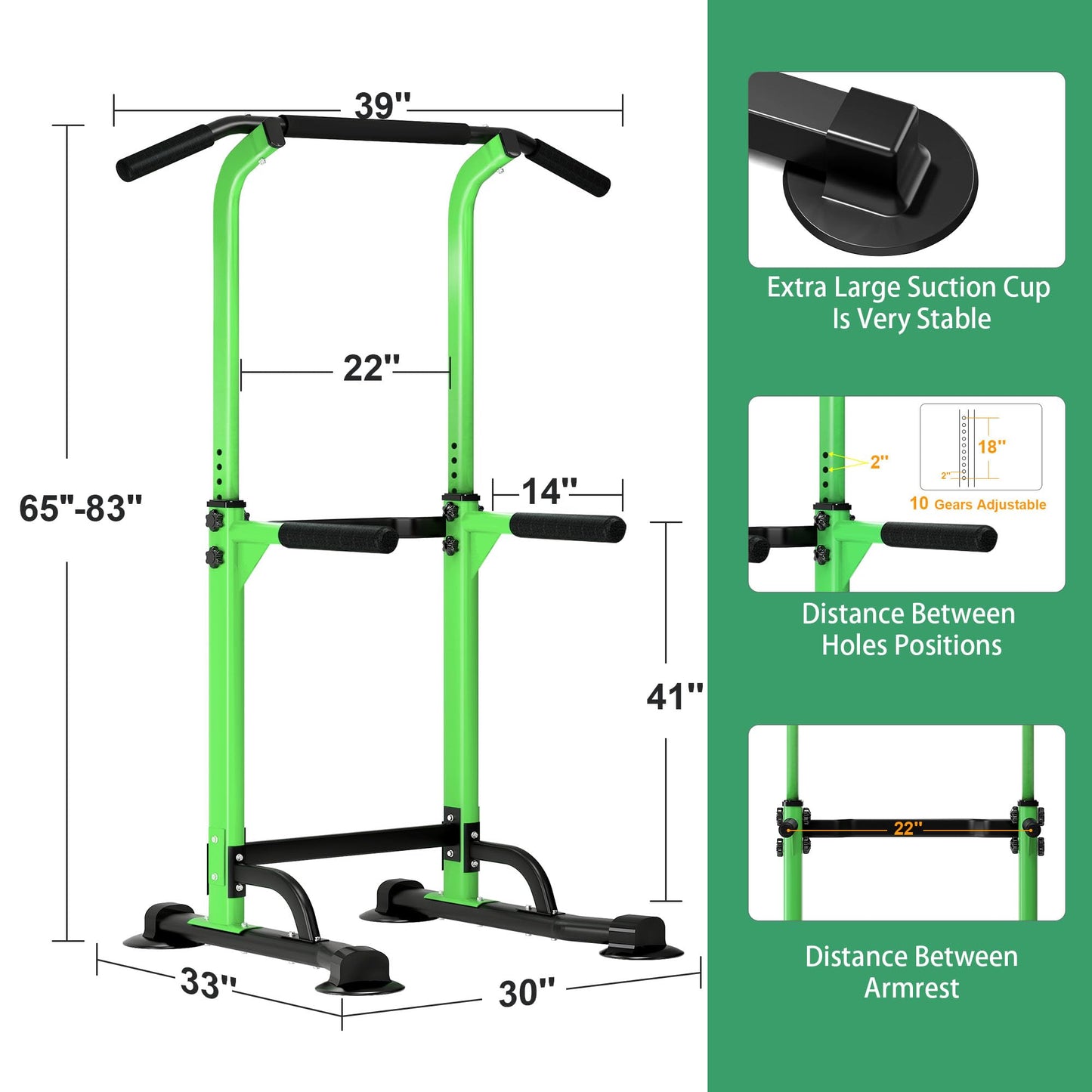 DlandHome Power Tower Dip Station Pull Up Bar for Home Gym Pull Up Bar Station Workout Equipment, Strength Training Fitness,Green