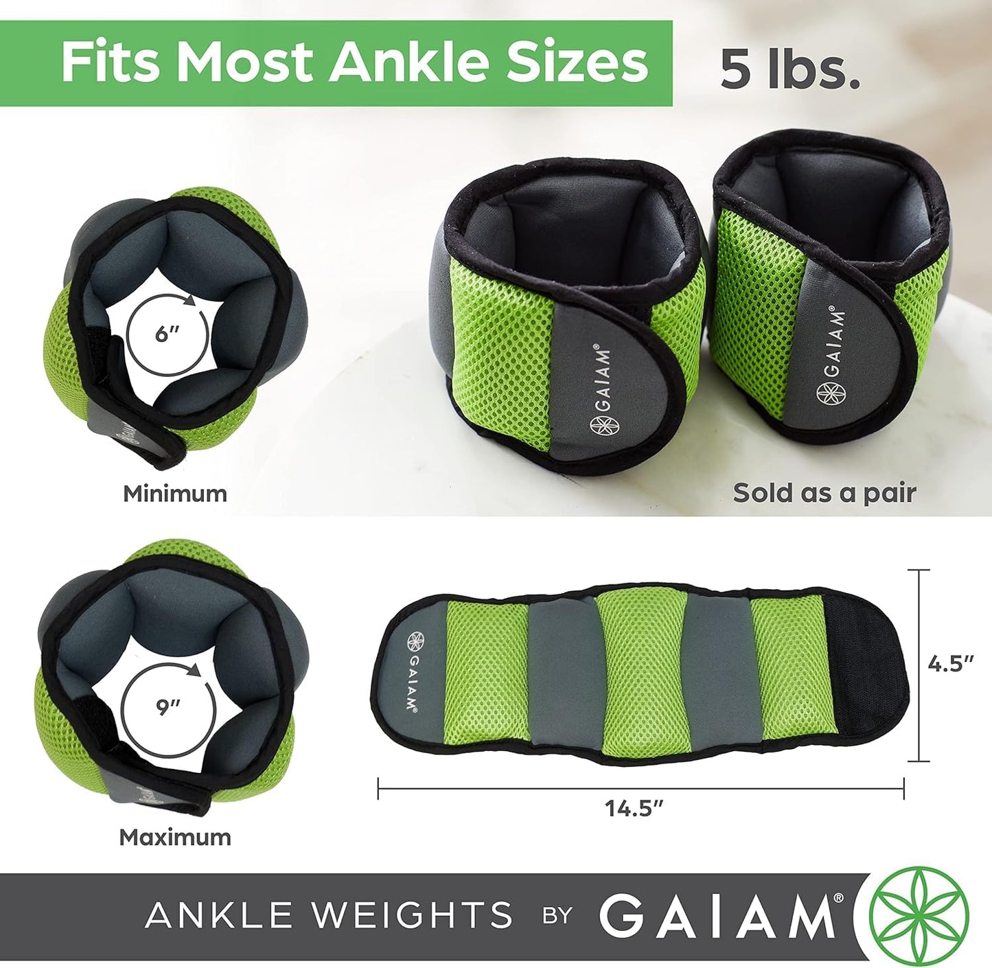 Gaiam Wrist and Ankle Weights, Wearable Bracelet to Strengthen, Tone & Sculpt, Adjustable Ankle Weights for Women & Men for Yoga, Dance, Pilates, Barre, Cardio, Home & Gym Use - 2LB PAIR - RETRO BLUE