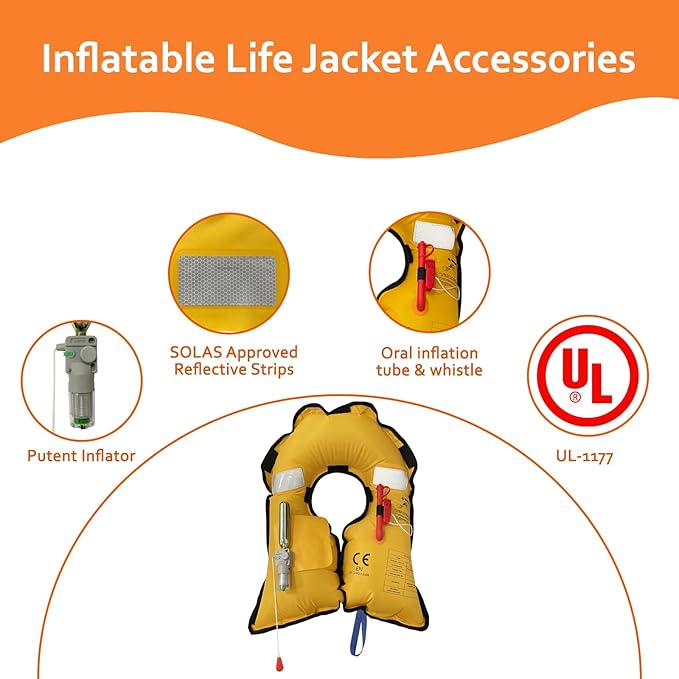 Automatic/Manual Inflatable Life Jacket| Inflatable PFD Kayak Vest Adult| Life Vest for Adults| Outdoor Water Sports| Supports up to 330 lbs|33g of Carbon Dioxide Cylinder