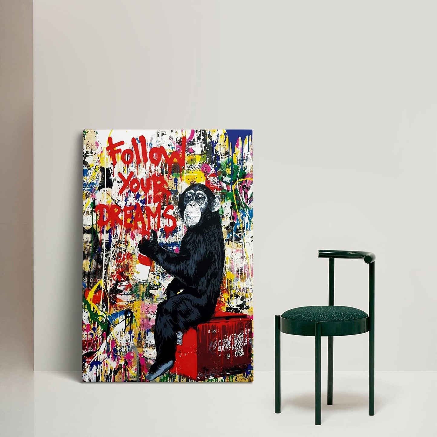 AKOTAC Monkey Street Graffiti Canvas Print - Follow Your Dreams Animal Wall Art | Framed Home Decor for Living Room & Office