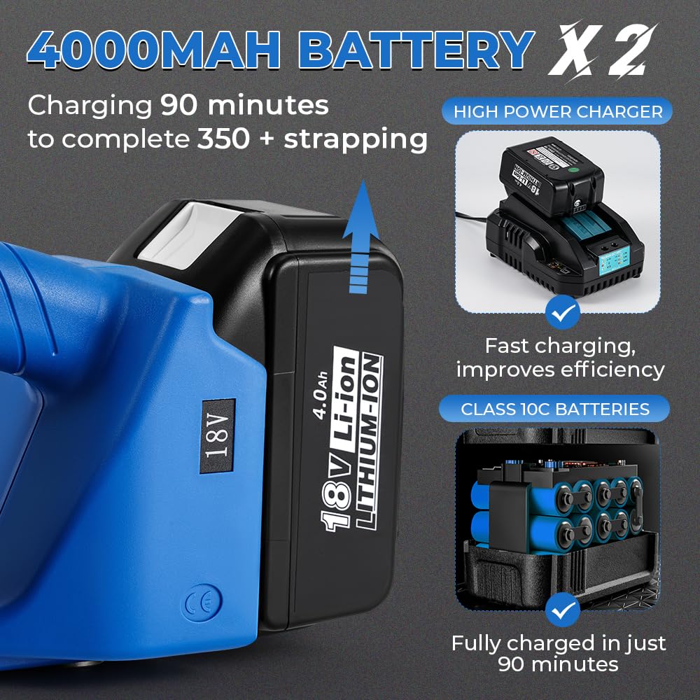 Flyrivergo Semi-Automatic Eletric Strapping Machine, 4000mAh x 2 Battery Automatic Strapping Tool Banding Machine for 1/2"-5/8" PP&PET Straps Tensioner Kit for Warehouse Pallet & Box Packaging